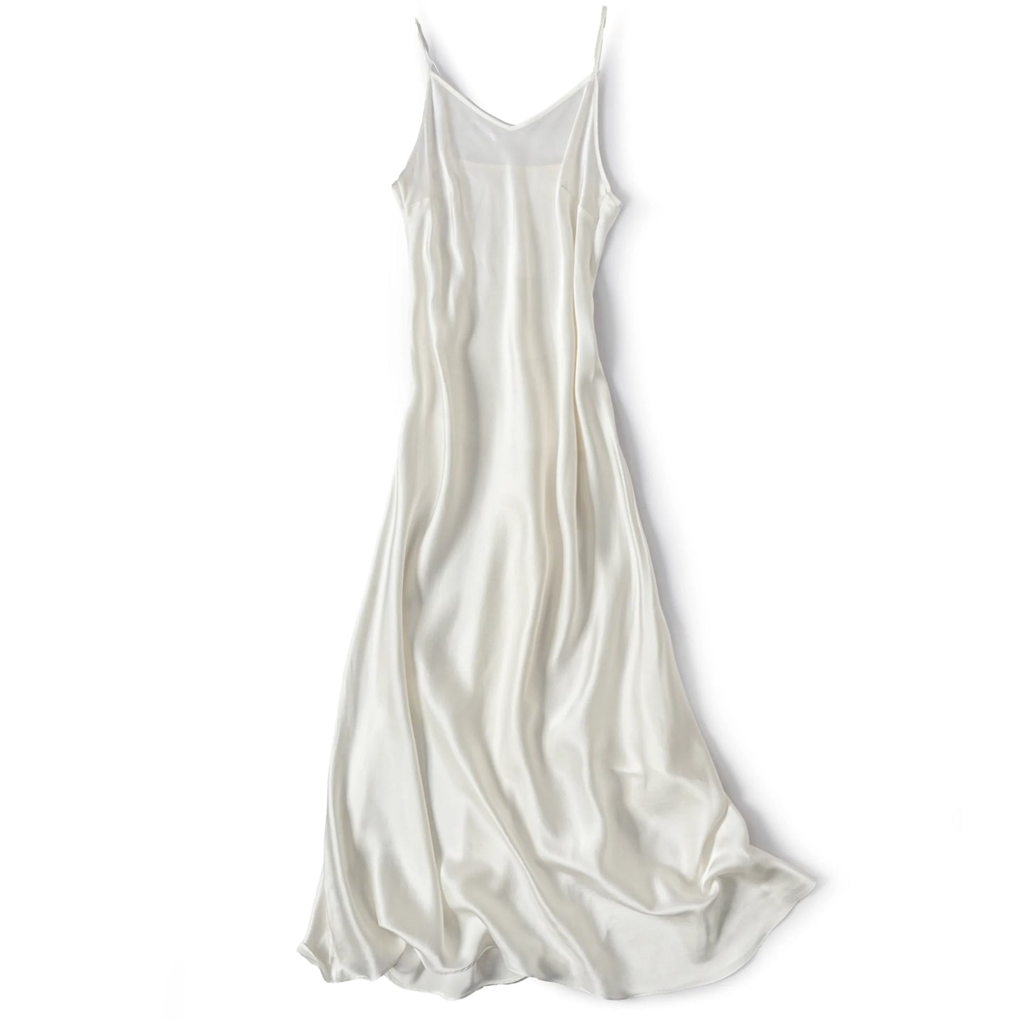 100% Natural Mulberry Silk Plain Satin French V-neck Diagonal Cut Women's Sexy Solid Suspender Dress