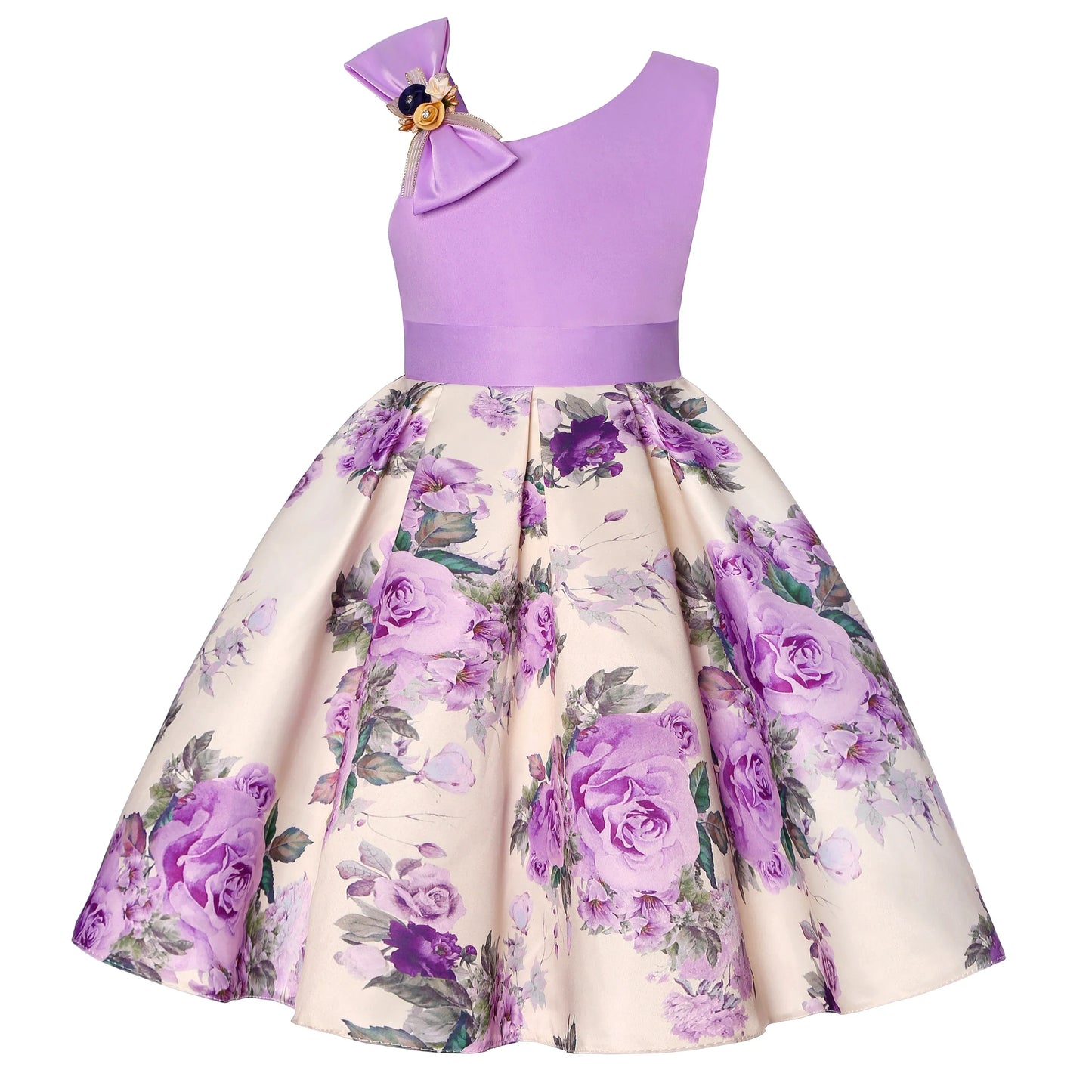 Off-the-Shoulder Dress European and American Princess Dress Girls' Printed Formal Dress Children's Hostess Dress
