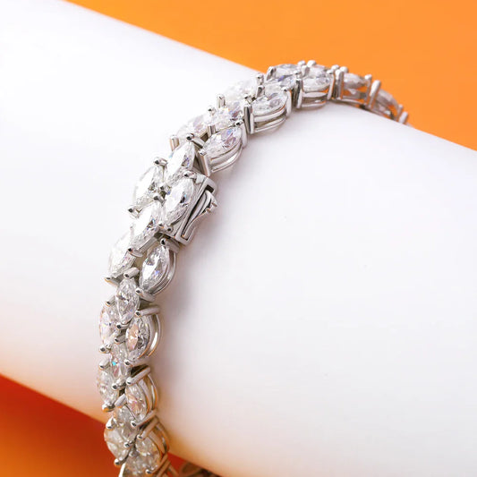 3*6mm 0.3ct Marquise Cut Moissanite Diamond Tennis Bracelets with Certifcate 100% S925 Silver Bridal Wedding Bracelet for Women
