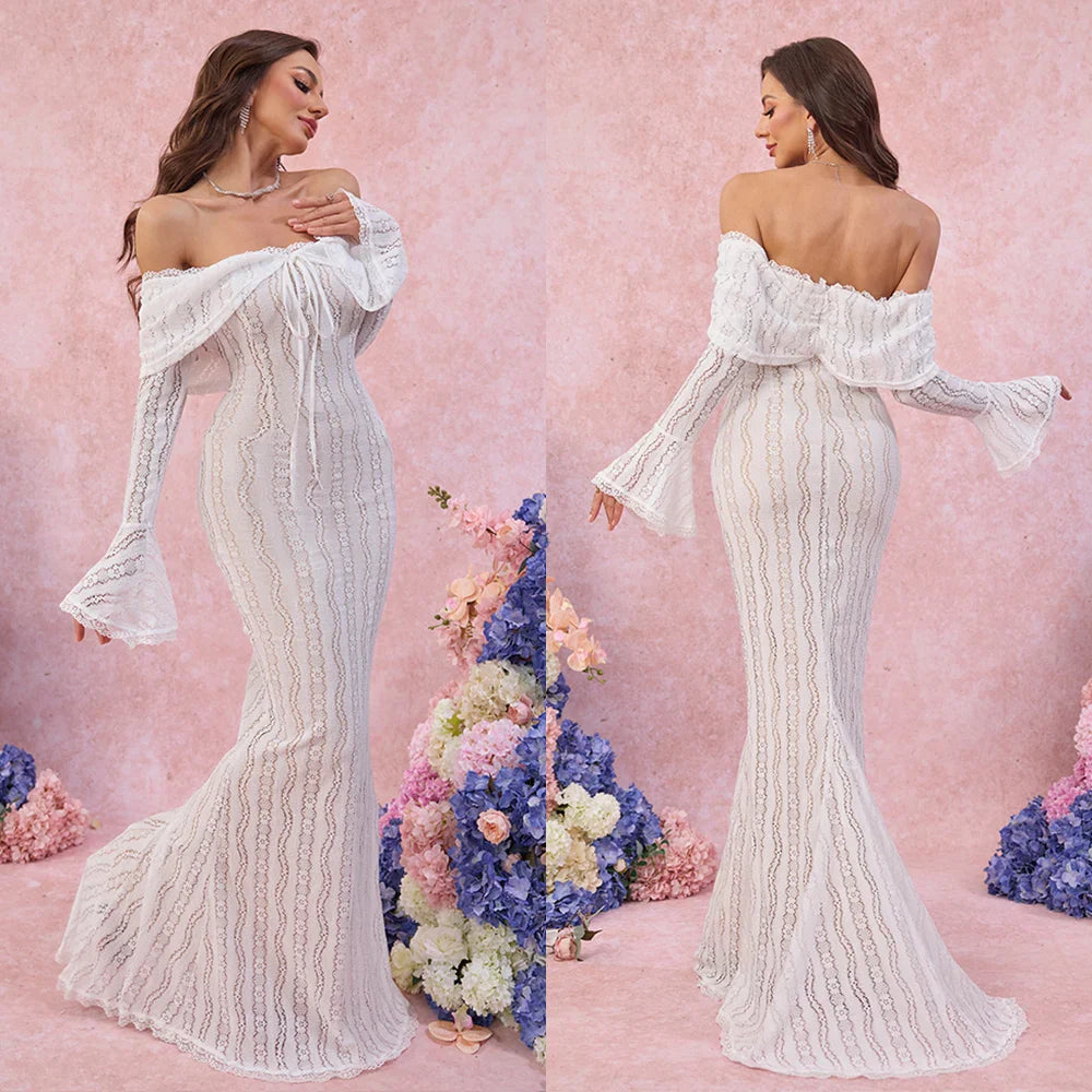 White Evening Dresses for Events Red Long Sleeve Lace Elegant Party Dresses 2025 Women Luxury Wedding Prom Dress Gown