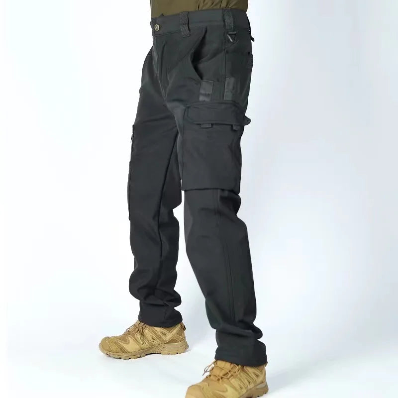 Winter Outdoor Work Sets Mens Field Training Jackets Multi-Pocket Fleece Cargo Pants Tactical Waterproof Camping Tracksuits Set