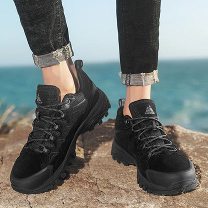 Sapatos Masculinos de Couro HIKEUP para Homens Tênis Casuais Moda Impermeável Inverno Luxo Grife Botas de Trabalho Masculinas Tênis Antiderrapantes