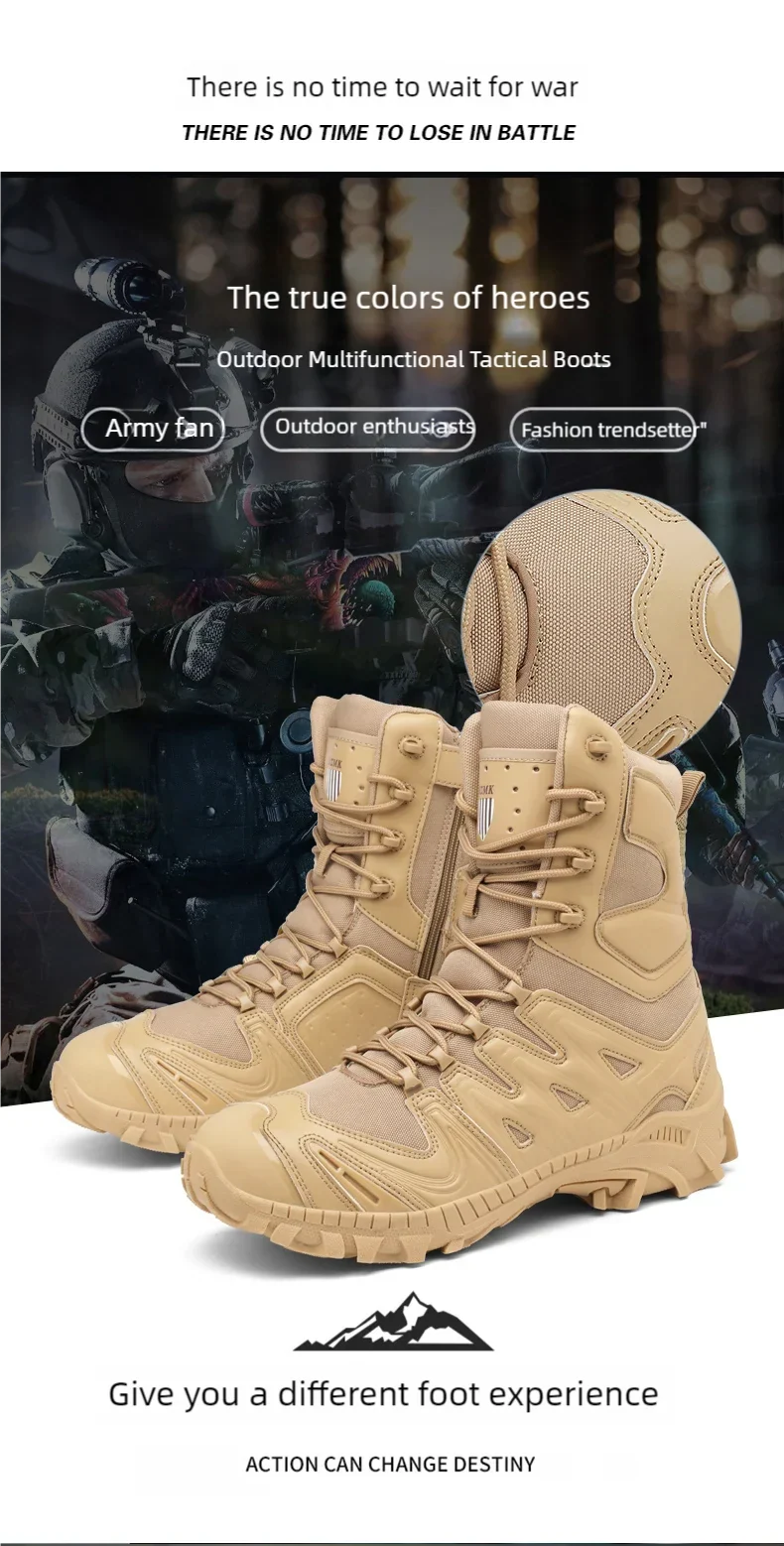 Men's trend high-top outdoor boots four seasons non-slip comfortable hiking boots professional protective tactics training boots