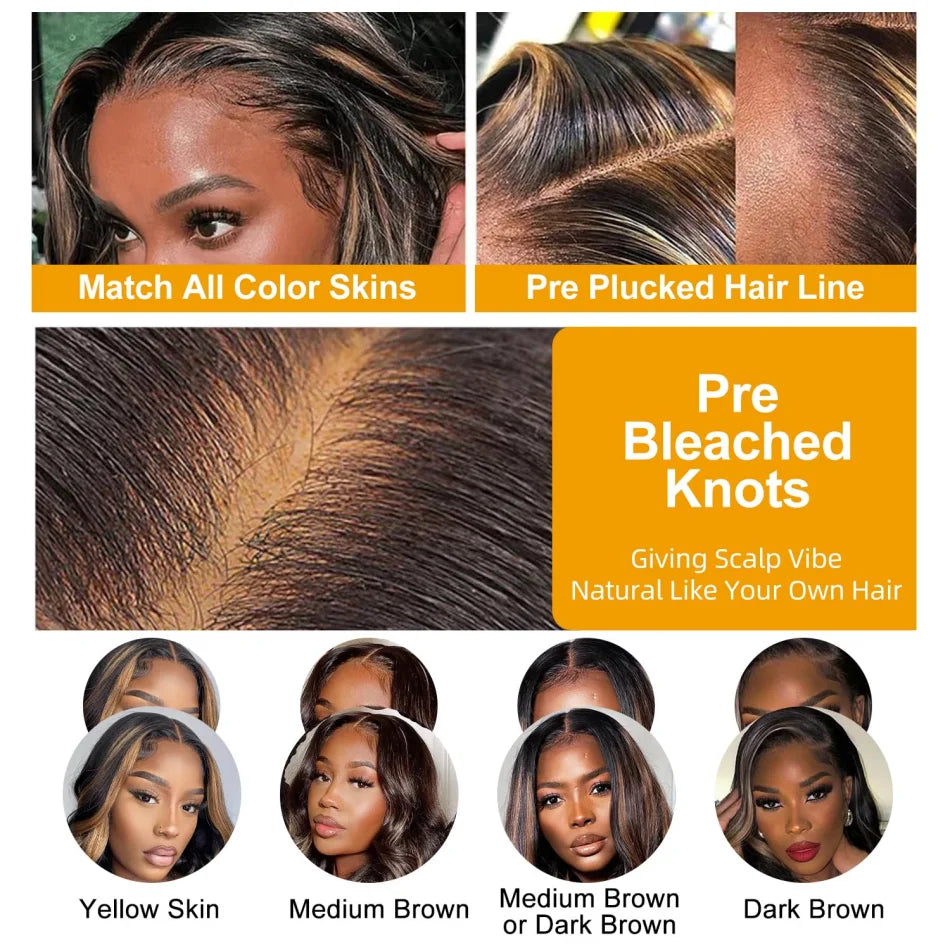 Highlight Ombre Body Wave Human Hair Wigs 13X6 Hd Lace Frontal Wig 250 Density Brazilian 13X4 Lace Front Wigs Pre Plucked