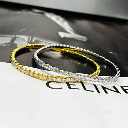 2.5/3mm Moissanite Tennis Bracelets Elastic Bangle Plated 18K Gold for Women Certified Lab Diamond Hand Chain Fine Jewelry