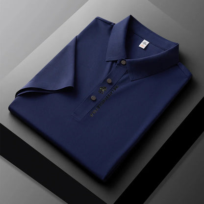High quality silk breathable short sleeve POLO shirt men's lapel top 2024 summer new light luxury brand printed casual T-shirt