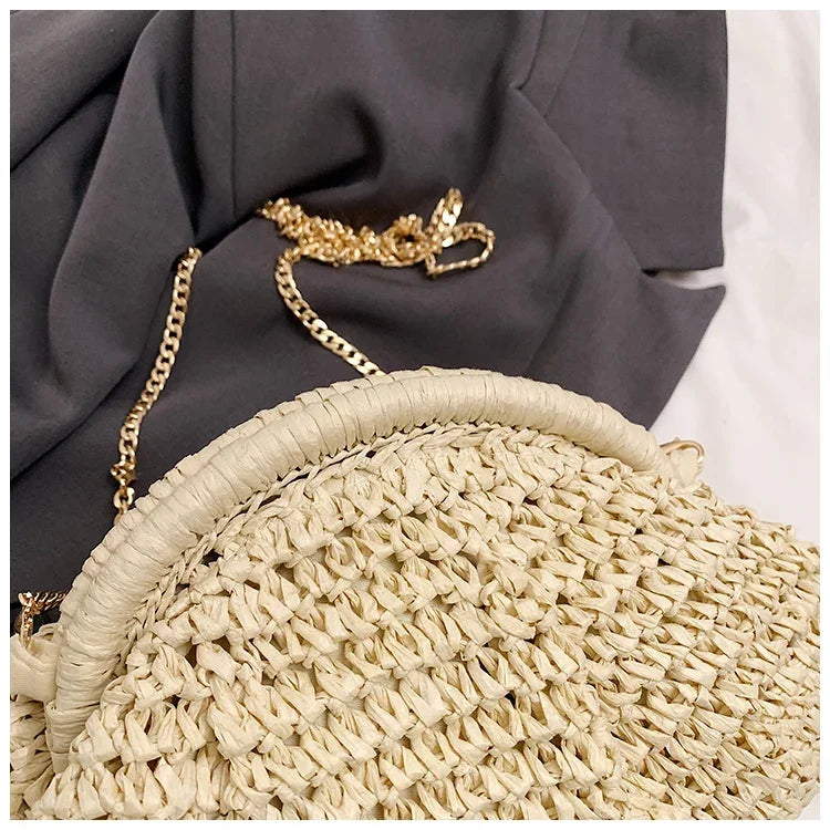 Summer New Straw Weaving Crossbody Bag Fashionable and Casual Shell Bag Women's Shoulder Bag with Excellent Texture