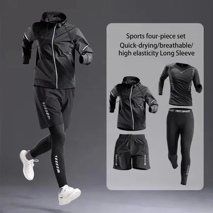 New Men's Sportswear 1-5Pcs Suit  All-Season Running Cycling Fitness Quick Drying Clothing Jogging Training Men's Track Suit Set