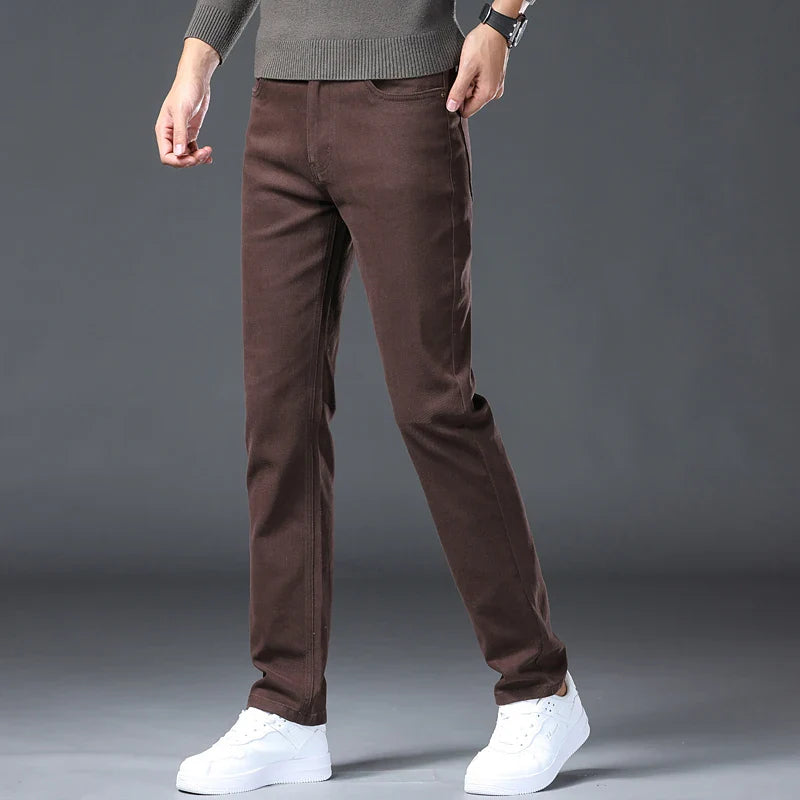 Men’s Korean Style Slim Straight Jeans Spring Cotton Stretch Denim Pants Comfort Fitted Casual Fashion Soft Male Daily Trousers