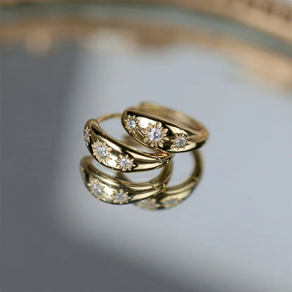 Ins Star Anise 925 Sterling Silver  Earring For Women Hoop Earrings Crystal Fine Jewelry Glossy 18K Gold Mom Gift Trend