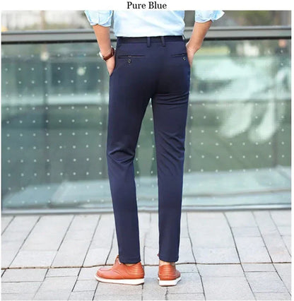 Men‘s Suit Pants Business Office Male Dress Pants Elastic Wrinkle Resistant Big Size Classic Casual Trousers Black Navy Blue
