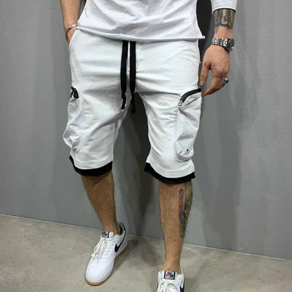 Mens Summer Cargo Shorts Cotton Workout Fitness Shorts Breathable Jogger Training Gyms Bodybuilding Multi Pocket Yellow Shorts