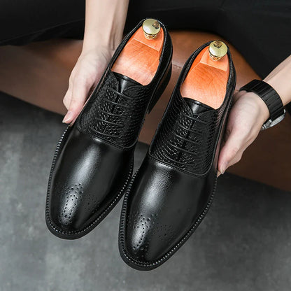 Bullock carved leather shoes men's low-top lace-up business formal casual middle-aged business shoes
