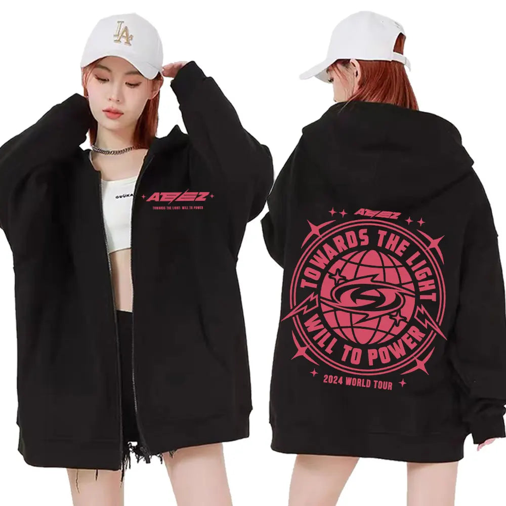 Ateez The World Ep. Fin Will Album Tour 2024 Zipper Hoodies Men Women Korean Fashion Zip Up Sweatshirt Casual Jacket Hoodie Tops