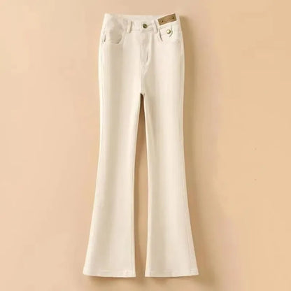 Women Flare Jeans Autumn Solid Slim Pants