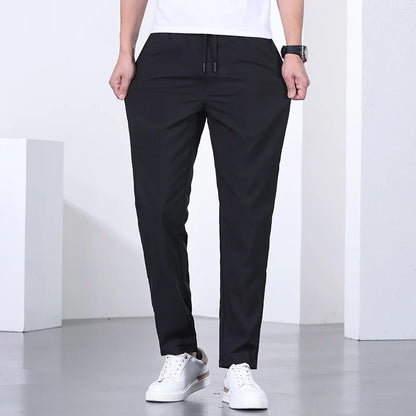 Men Summer Thin Ice Silk Pants Loose Style Workwear Casual Quick Dry Sports Pants Long Breathable High Elasticity