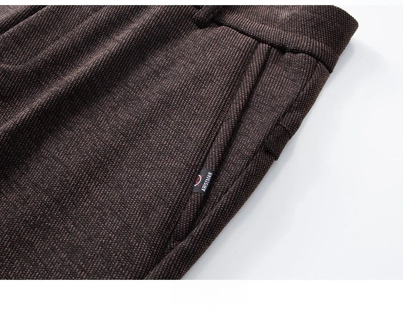 Men's Winter Fleece Elastic Casual Pants Thick Warm Soft Business Stretch Slim Trousers Streetwear Fashion Korean Brand Clothes