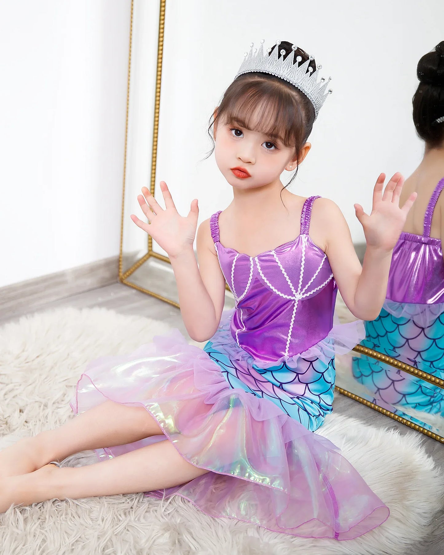 New Ariel Princess Little Mermaid Dress Girl Charm Cosplay Costume Kids Birthday Party Halloween Disguise Clothes