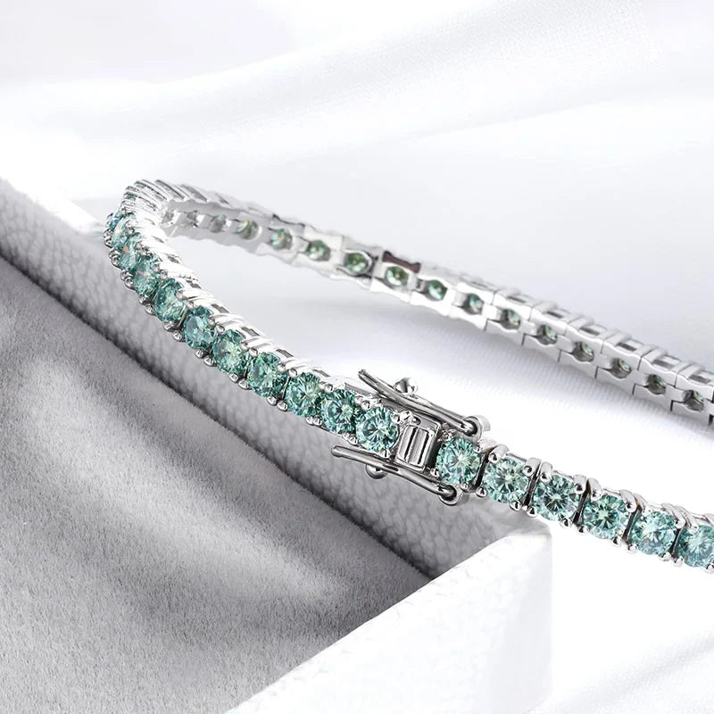 3/4mm GRA Certified Full Green Moissanite Tennis Bracelet for Women 18K Plated Lab Diamond 925 Silver Bracelet Men