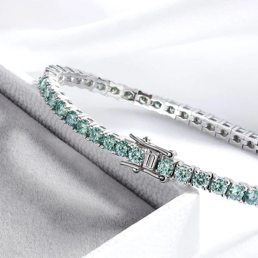 3/4mm GRA Certified Full Green Moissanite Tennis Bracelet for Women 18K Plated Lab Diamond 925 Silver Bracelet Men
