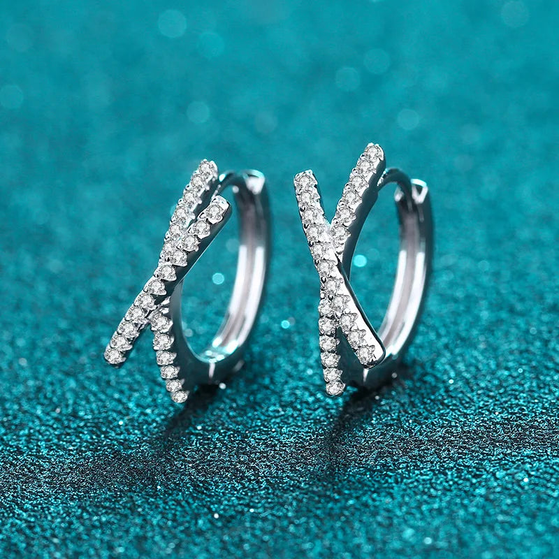 Total 0.28CT Real Moissanite Stud Earrings for Women Cross Wedding Sparkling 925 Silver Simulated Diamond Hoop Earring