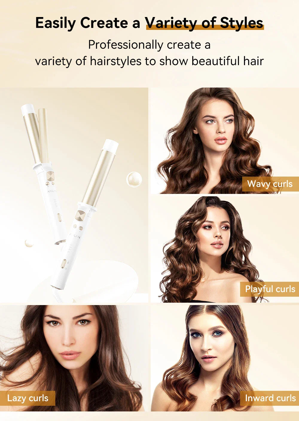 Automatic Curling Iron 30s Fast Heating Smart Temperature Control Ceramic Coating Long Lasting Curls Rotary Hair Curler