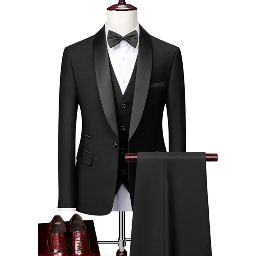 Formal Suit Set Coat Vest Trousers Business Groom Wedding Dress Blazer Pants suit men trajes de boda para hombre completos