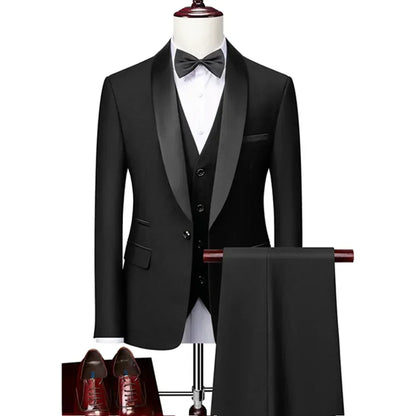 Formal Suit Set Coat Vest Trousers Business Groom Wedding Dress Blazer Pants suit men trajes de boda para hombre completos