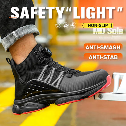 Rotating Button Steel Toe Shoes for Men Lightweight Anti-smash Steel Toe Indestructible Work Boots Construction Safety Shoes