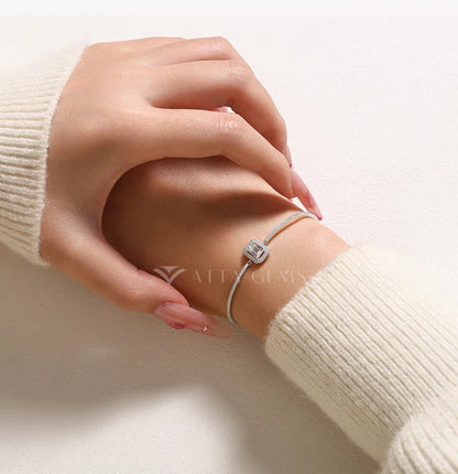 Luxury Dazzling Emerald Cut Moissanite Bracelet 925 Sterling Silver Adjustable Bracelet Women Wedding Engagement Jewelry