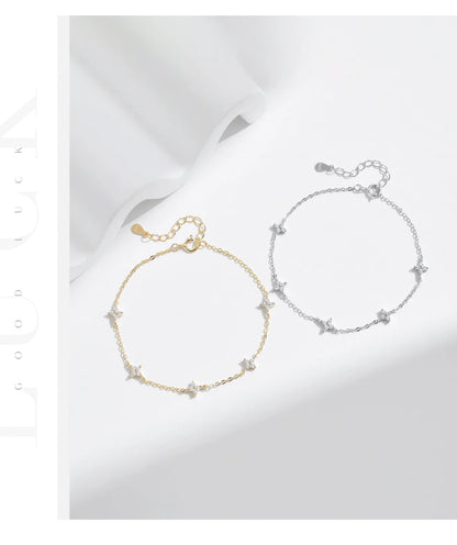 925 Sterling Silver Mini Flowers Bracelet Dainty Link Chain Pave Setting CZ For Women Wedding Fine Jewelry Gift