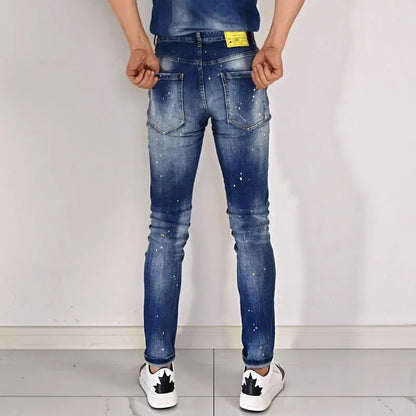 Street Fashion Men Jeans Retro Blue High Quality Elastic Skinny Fit Ripped Jeans Men Patched Designer Hip Hop Brand Pants Hombre