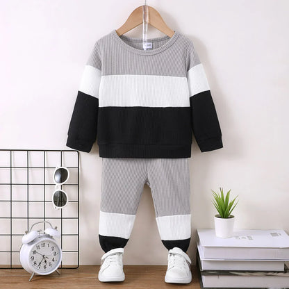 2PCS Kids Boy Clothing Set Fashion Color Block Long Sleeve Top+Pants Spring&Autumn Handsome Sports Outfit for Children 1-6 Years