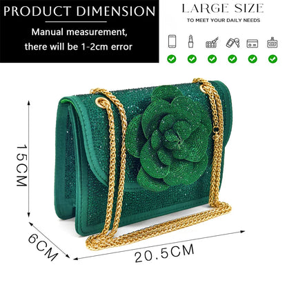 Evening Shoes and Bags Set with Full Diamond Handmade Petal Clutches Pointed Toe Peach Color Mid-Heel Women Shoes