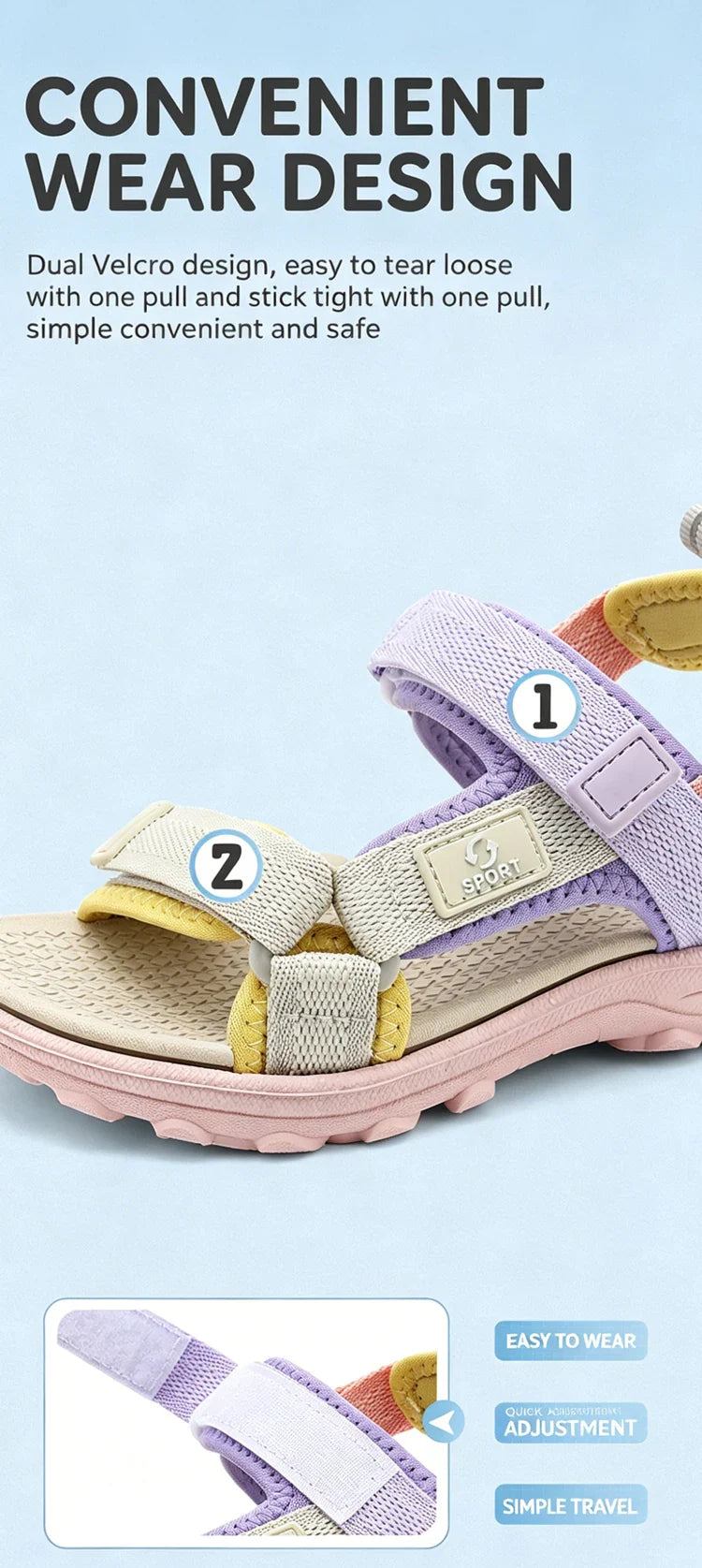 Kids Summer Sport Sandals Soft Sole Non-Slip Flat Beach Water Shoes Breathable Outdoor Walking Sandals for Boys&Girls