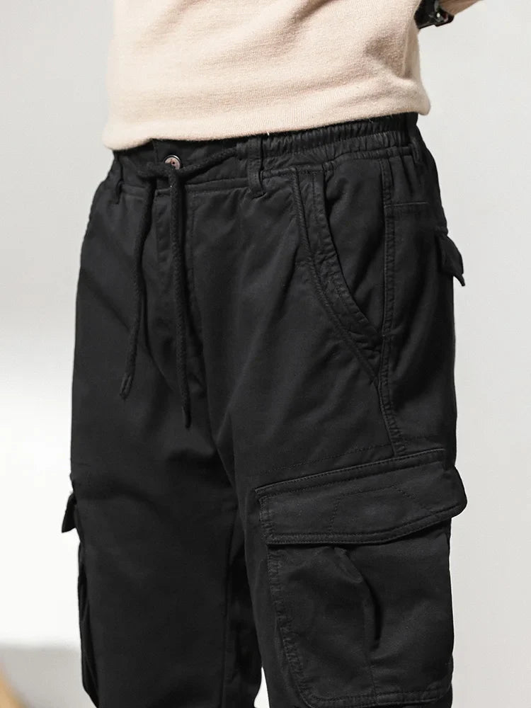 2023 New Multi-Pockets Winter Cargo Pants Men Fleece Liner Thick Warm Slim Fit Joggers Streetwear Casual Cotton Thermal Trousers