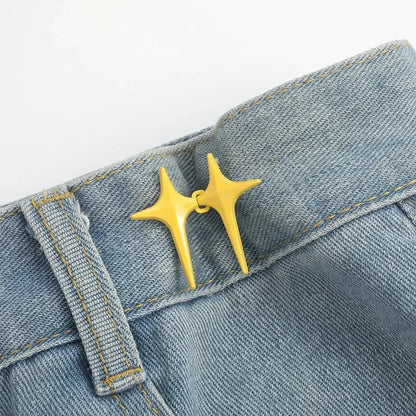 1Pair Cross Star Waist Buckle Adjustable Detachable Pants Clips Waist Tightener Nail-free Metal Button Snaps for Jeans Decor