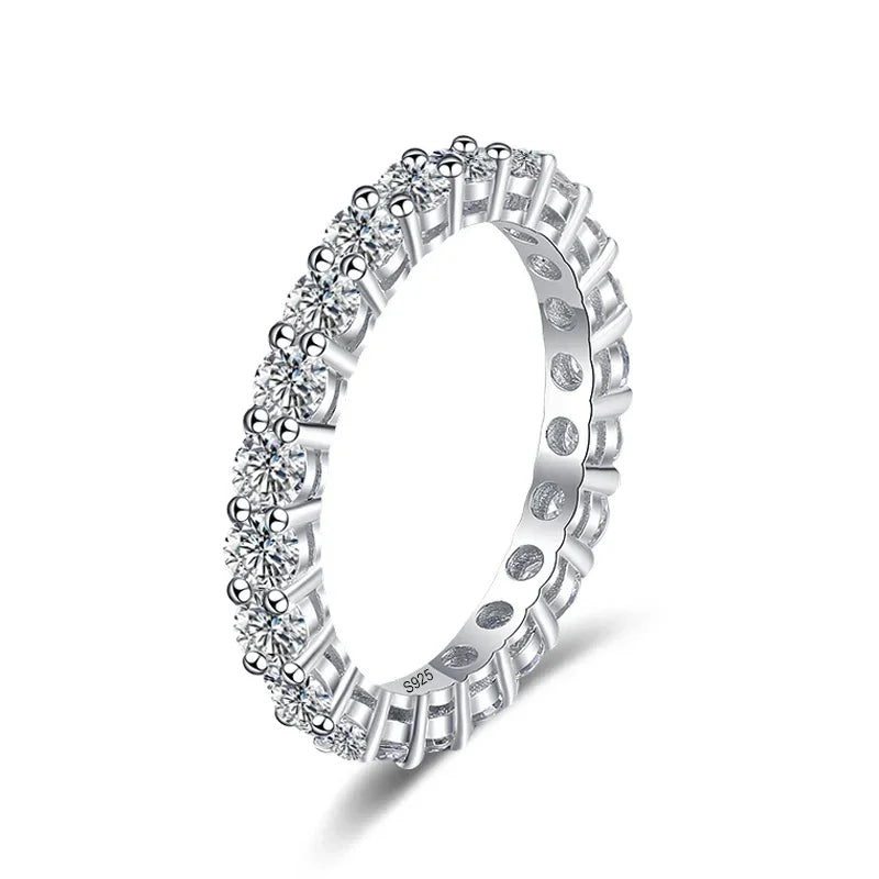 3mm All Moissanite Diamond Ring for Women Sterling Silver 925 with White Gold Plated Wedding Engagement Band Luxury Rings