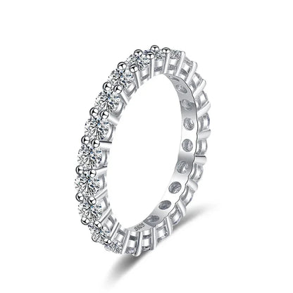 3mm All Moissanite Diamond Ring for Women Sterling Silver 925 with White Gold Plated Wedding Engagement Band Luxury Rings