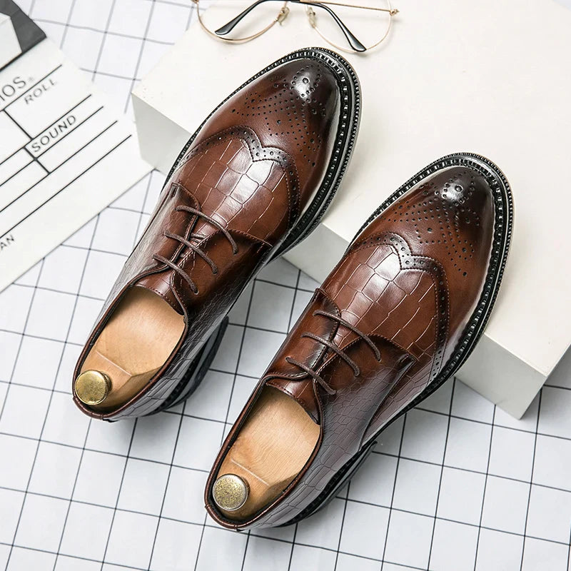 Luxury Men Brogue Dress Shoes Men Suit Casual Shoes Formal Business Leather Shoes Men Brown Wedding Italian Banquet Shoe Size 46