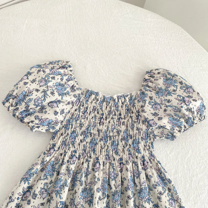 1-6Yrs Casual Summer Kids Girls Dress Floral Kids Clothes Ruffled Collar Purple Baby Girl Princess Dress New Flower Girl Dresses