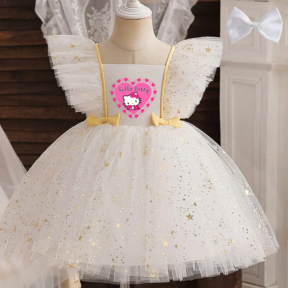 Princess Dress for Girls Sequined Star Ruffle Bow Tutu Gown Baby Formal Gala Prom Gown Kids Evening Party Costume