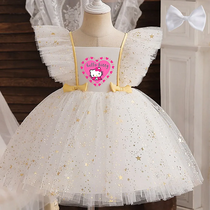 Princess Dress for Girls Sequined Star Ruffle Bow Tutu Gown Baby Formal Gala Prom Gown Kids Evening Party Costume