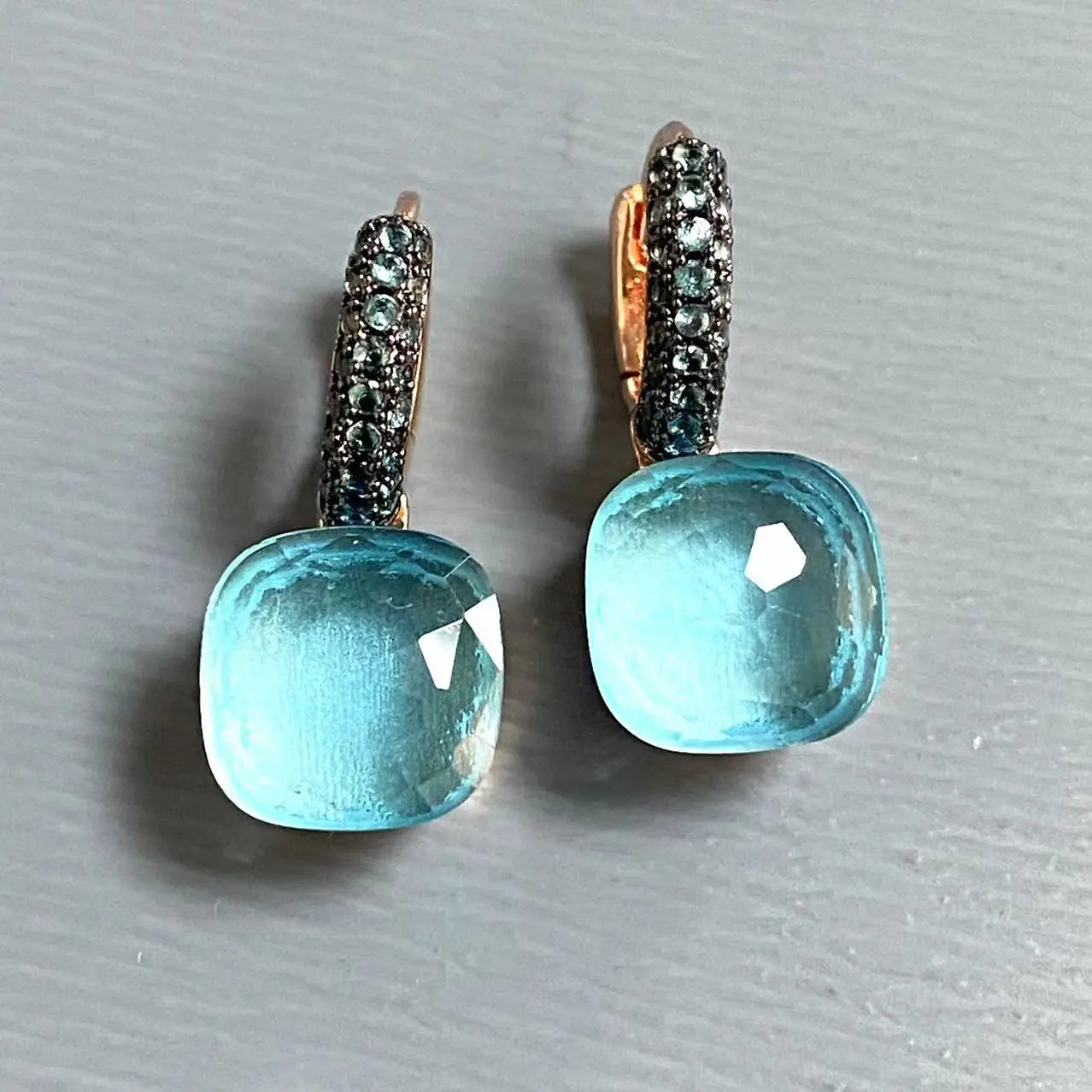 Classic Nudo Earrings Inlay Blue Topaz Zircon With Black Gun Plated Brown Crystal Earrings Fashion Jewelry Gift For Women