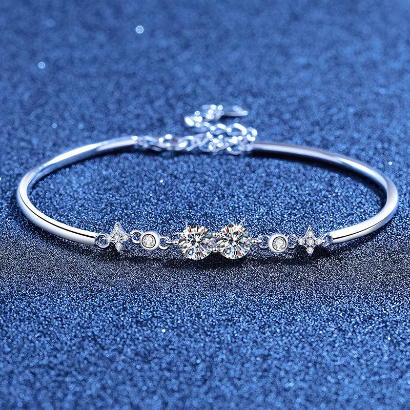 Lucky Clover GRA Certified 0.4cttw Moissanite Diamond Link Bracelet for Women 925 Silver Hand Chain Adjustable Bracelets