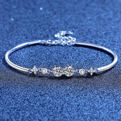Lucky Clover GRA Certified 0.4cttw Moissanite Diamond Link Bracelet for Women 925 Silver Hand Chain Adjustable Bracelets