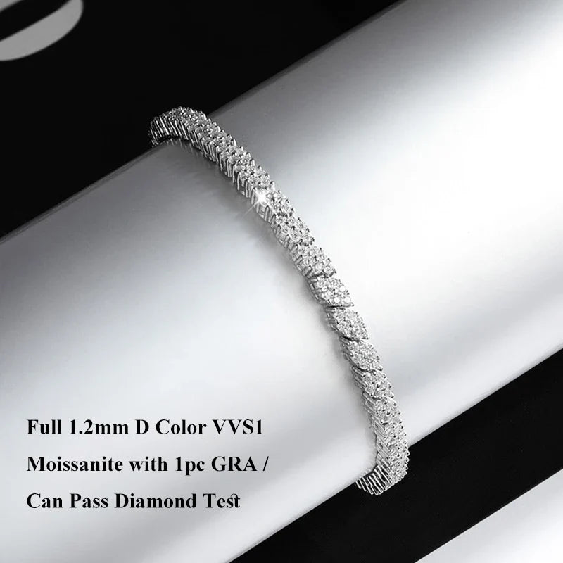 Double Row Full 2.5/3mm Round Cut Moissanite Tennis Bracelet D Color Lab Diamond 925 Silver Women Man Link Bracelets Gift
