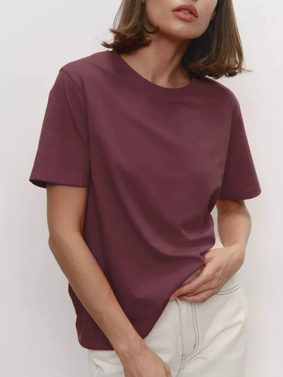 Summer 100% Cotton Women's T-shirt Bottoming Basic Fashionable Lady Short Sleeve Loose Tops Shirts Solid 230g/㎡ Tops