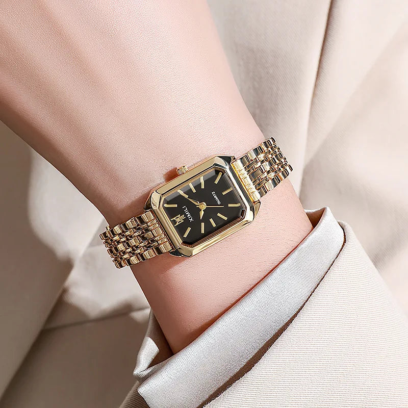 Fashion Rectangle Women Watches Ladies Stainless Steel Strap Quartz Wristwatches Reloj Mujer（Without Box）