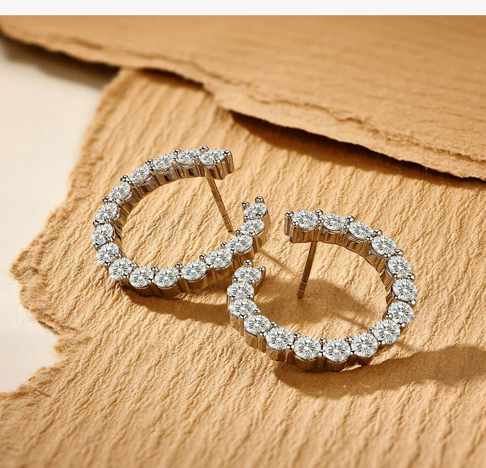 Moissanite Hool Earrings 925 Sterling Silver Passed the Diamond Test Wedding Earrings for Women Gift Fine Jewelry Band